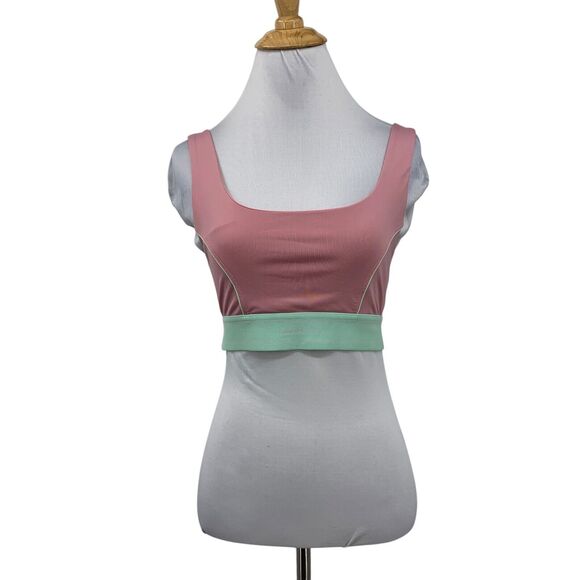 Fabletics Sports Bra Womens S Small Woodrose Green Tea Medium Impact Piped Yoga - Picture 1 of 8